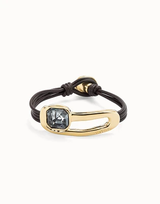 Leather bracelet with a black crystal