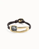 Leather bracelet with a black crystal