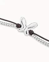 Leather bracelet with beads and butterfly
