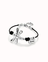 Leather bracelet with beads and butterfly