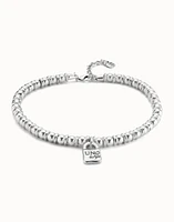 Short beaded chain necklace with padlock charm