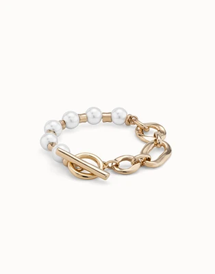 Link chain bracelet with pearls