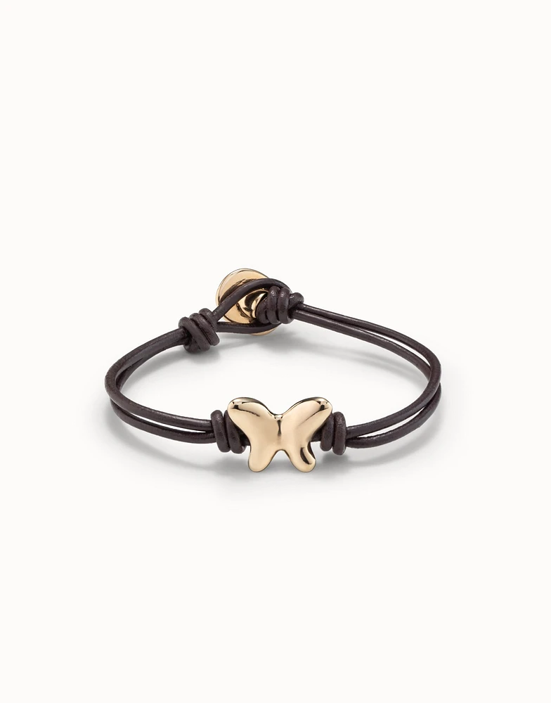 Double strand leather bracelet with a butterfly