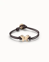 Double strand leather bracelet with a butterfly