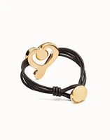 Multi strand leather bracelet with a heart