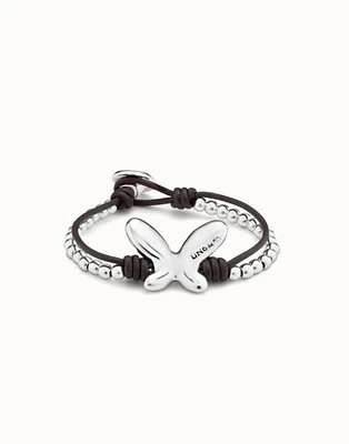 Leather bracelet with beads and butterfly