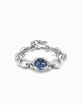 Link chain bracelet with a blue crystal