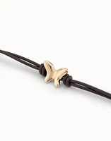 Double strand leather bracelet with a butterfly