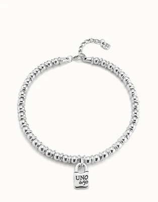 Short beaded chain necklace with padlock charm