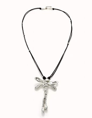 Long pendant necklace with a dragonfly