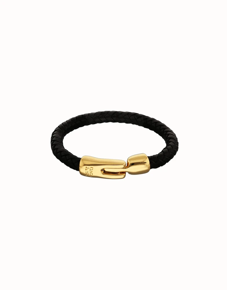 Leather braided bracelet with golden clasp