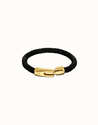 Leather braided bracelet with golden clasp