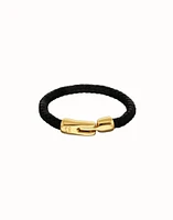 Leather braided bracelet with golden clasp