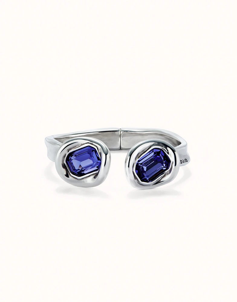 Bangle bracelet with two purple crystals