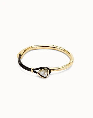 Bangle bracelet with leather and multicolor crystal