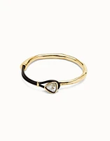 Bangle bracelet with leather and multicolor crystal