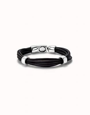 Multi strand leather bracelet with 2 circles
