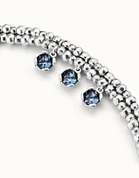Double strand beaded leather bracelet with blue crystals