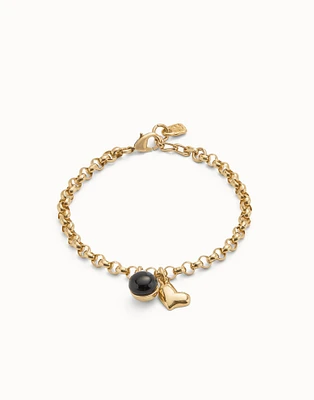 Link chain bracelet with heart charm and murano glass