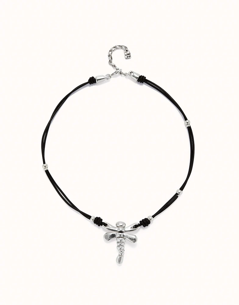 Leather pendant necklace with dragonfly