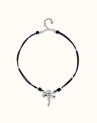 Leather pendant necklace with dragonfly
