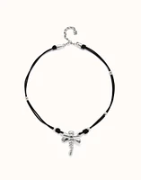 Leather pendant necklace with dragonfly