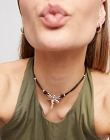 Leather pendant necklace with dragonfly