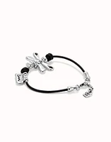 Leather bracelet with beads and butterfly