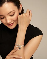 Cuban link chain bracelet with pearl and blue crystal