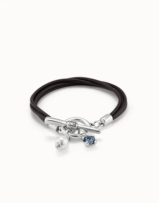 Leather bracelet with a crystal and a pearl