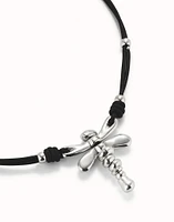 Leather pendant necklace with dragonfly