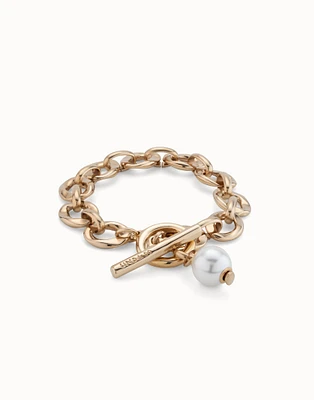 Large link chain bracelet with a pearl