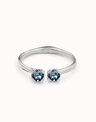 Bangle bracelet with two blue crystals