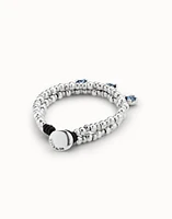 Double strand beaded leather bracelet with blue crystals