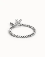 Cuban link chain bracelet with pearl and blue crystal