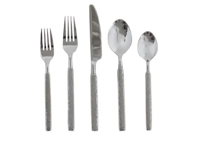 Hammered 5pc Cutlery Set Silver