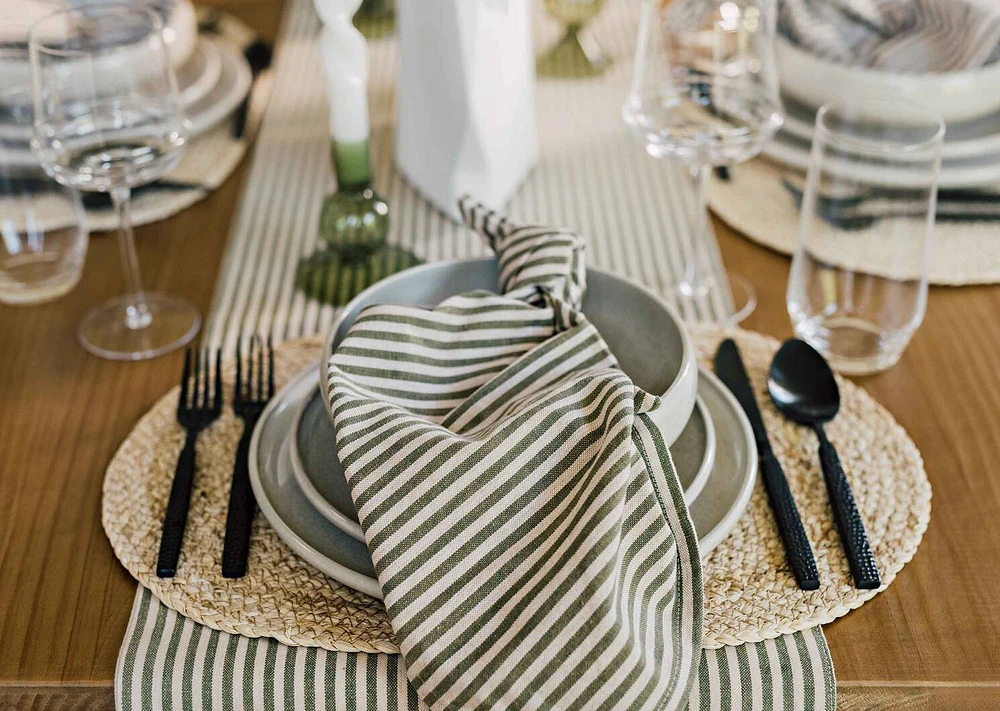 Audley Striped Table Runner Green/Beige