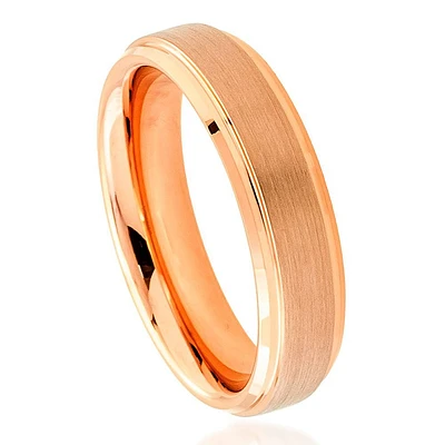 Rose Gold IP Plated Flat Brushed Center with High Polish Stepped Edge - 6MM Band