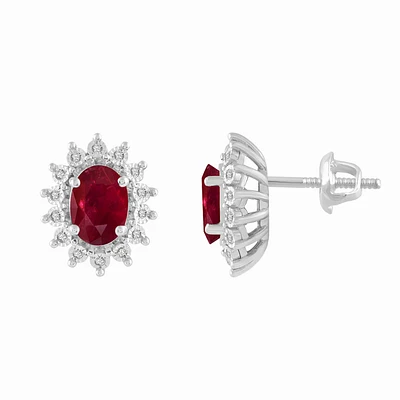 0.1CT. T.W. DIAMOND 2.33 CT RUBY EARRINGS IN 14K GOLD