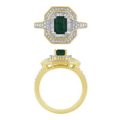 Ct. T.w. Diamond Emerald Double Halo Ring 14Kt Yellow Gold