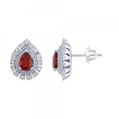 CT. T.W. Diamond And CT. T.W. Ruby Earrings In 14K Gold