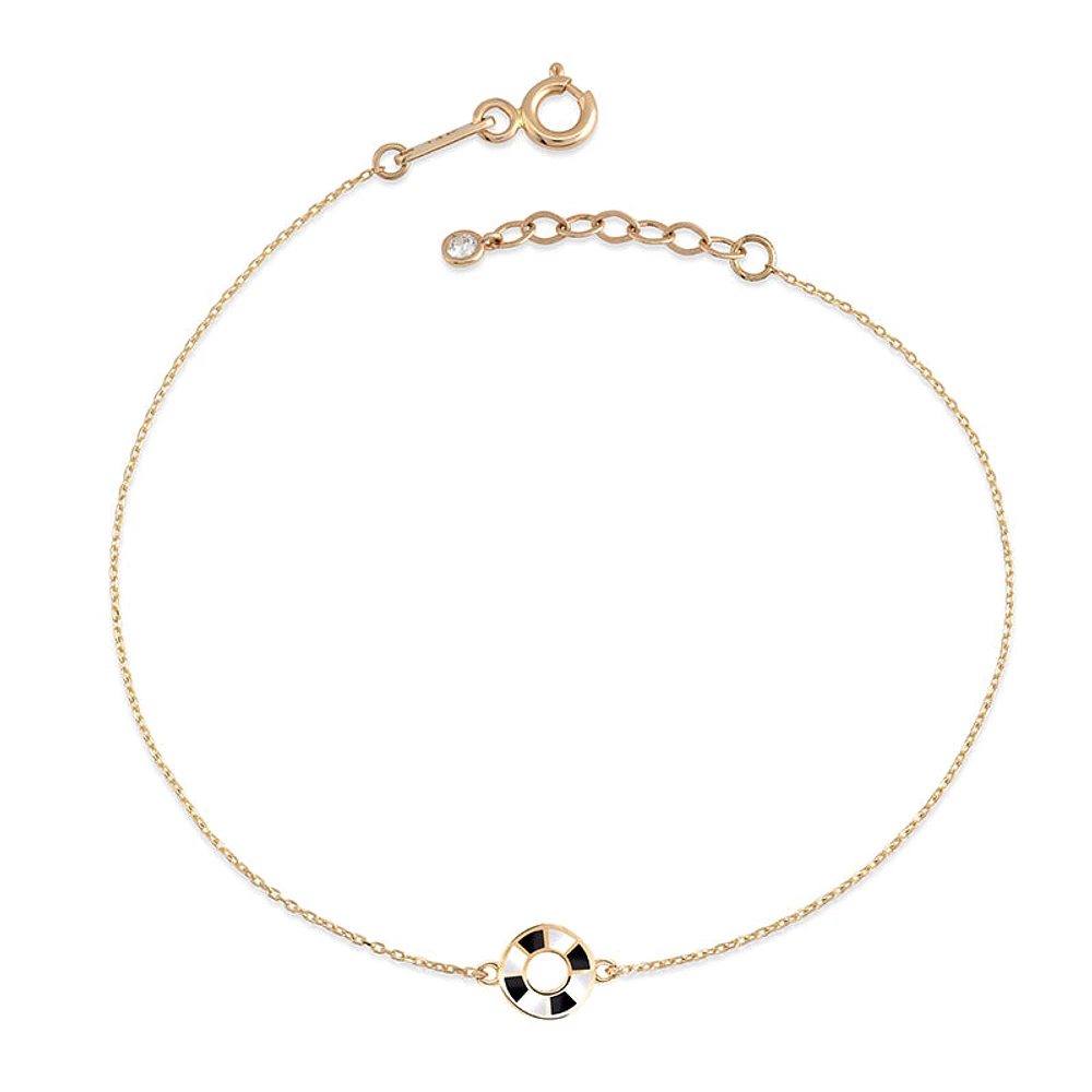 Black and White Bracelet, 14k Gold