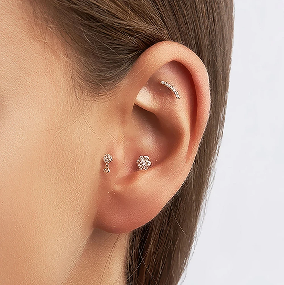 Diamond Curve Bar Flat Back Stud - Piercing