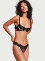 Satin Ziggy Glam Floral Embroidery Strappy Open-Cup Bra