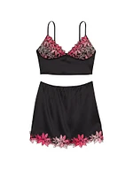 Ziggy Glam Floral Embroidery Cami Slip Skirt Set