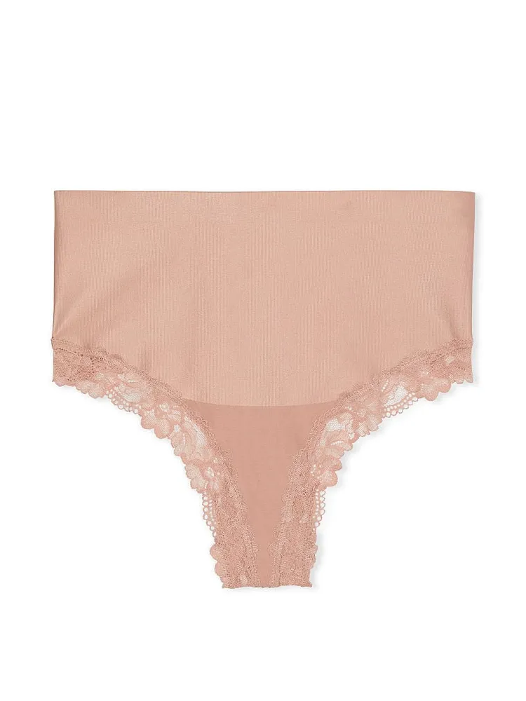 Smoothing Shimmer Lace-Trim Thong Panty