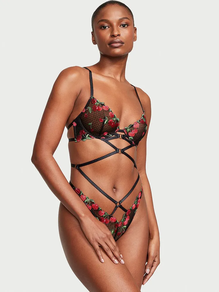 Vs Cherry Embroidery Quarter-Cup Corset Top