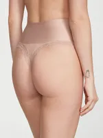 Smoothing Shimmer Lace-Trim Thong Panty