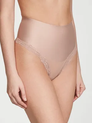 Smoothing Shimmer Lace-Trim Thong Panty