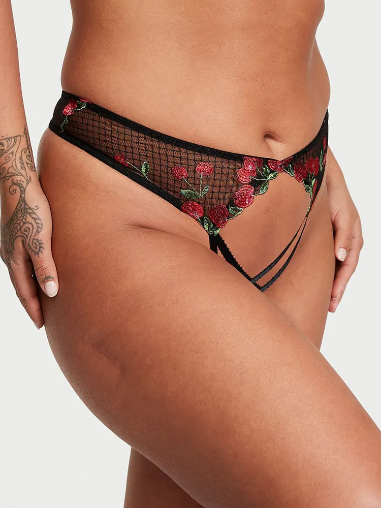 Vs Crotchless Cherry Embroidery Open-Back Panty